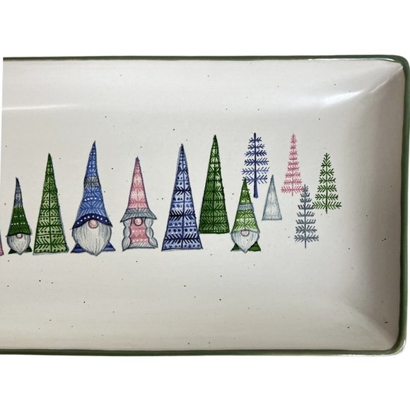 Peppermint & Pine Gnome Christmas Tree Serving Tray 12 IN Rectangle Green Pink - Picture 3 of 6